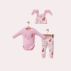 Kız Bebek Takım | Zıbın & Alt & ŞApka | Tavşan Desenli | Pembe | 3 - 18 Ay
