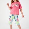 Kız Çocuk Kapri Takım | Kapri & Tshirt | PEmbe & Mavi | 9 - 15 Yaş