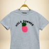 Kız çocuk ananas baskılı hola summer yazılı gri renk tişört - 3-4-5-6-7 yaş