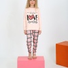 Kız çocuk love baskılı uzun kollu pamuklu pijama takımı- 6-15 yaş