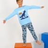 Erkek çocuk brave team yazılı dinazor baskılı mavi renk pijama tk.