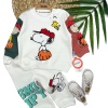 Erkek Bebek snopy baskılı-beyaz renk-uzunkollu-pantolonlu 2li takım
