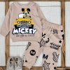 Erkek Bebek mickey baskılı -uzunkol-kahve renk-2li takım