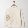 Kız çocuk örgü papatyalı 3ip krem renk sweatshirt