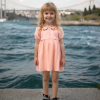 Kız çocuk bebe yaka bel kısmı boncuklu turuncu renk elbise -2 - 3 - 4 -5 yaş