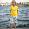 Sarı Renk Erkek Çocuk Yazlık Takım | 3 - 6 Yaş | Pijama Takımı | Sarı Tshirt & Beyaz Desenli Şort