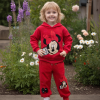 Kız bebek mickey baskılı kapşonlu -kırmızı renk pantolonlu 2li takım