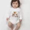 Erkek bebek my friends yazılı ayıcık baskılı uzun kollu pamuklu çıtçıtlı bady