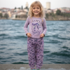 Kız çocuk happy place paris kurdela baskılı mor renk uzun kol pijama tk.