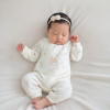 Unisex yandan çıtçıtlı little dear  yazılı yavru geyik baskılı uzun kollu organik pamuklu ayaklı tulum