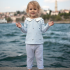 Kız bebek çiçek nakışlı bebe yakalı uzun kol mavi renk 2li takım