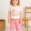 Kız Bebek Kedi Baskılı Keten Pantolonlu Takım