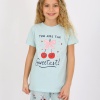 Kız Çocuk You Are The Yazılı Kiraz Baskılı Kısa Kollu Su Yeşili Pijama Takımı