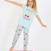 Kız Çocuk You Are The Yazılı Kiraz Baskılı Kısa Kollu Su Yeşili Pijama Takımı