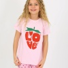 Kız Çocuk Love Baskılı Kalpli Kısakollu Pembe Renk Pijama Takımı