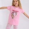 Kız Çocuk Unicorn Baskılı Dreamer Yazılı Lısa Kollu Kaprili Pijama Takımı