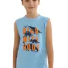 Erkek Çocuk Dinazor Baskılı Sıfır Kollu Şortlu Pijama Takımı