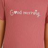 Kız Çocuk Good Morninig Yazılı Fitilli Kısa Kollu Pamuklu Pudra Renk Şort Takım
