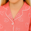 Kız Çocuk Kalp Baskılı Önden Düğmeli Kısa Kollu Pamuklu Pijama Takımı