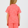 Kız Çocuk Kalp Baskılı Önden Düğmeli Kısa Kollu Pamuklu Pijama Takımı