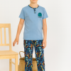 Erkek Çocuk Skate Yazılı Kısa Kollu Pamuklu Mavi Renk Pijama Takımı