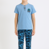 Erkek Çocuk Skate Yazılı Kısa Kollu Pamuklu Mavi Renk Pijama Takımı