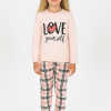 Kız Çocuk Love Baskılı Uzun Kollu Pamuklu Pijama Takımı - 6 - 15 Yaş
