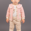 Kız Bebek wafle kumaş cep detaylı 3lü ceket takım