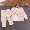 Kız Bebek wafle kumaş cep detaylı 3lü ceket takım