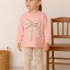 Kız Çocuk çiçekli fiyonk detaylı uzun kollu pamuklu tayt takım
