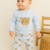 Erkek bebek ayıcık kafa ve yıldız baskılı pamuklu takım