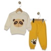 Erkek Çocuk panda kafa baskılı uzun kollu pamuklu takım