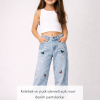 Kız Çocuk Fiyonk Işlemeli Garson Boy Bol Paçalı Kot Pantolon