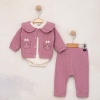 Kız Bebek waflle kumaşlı- fırfır yakalı-zıbınlı 3lü takım