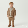 Erkek Çocuk triko hırkalı oduncu gömlekli kot pantolonlu 3 lü takım