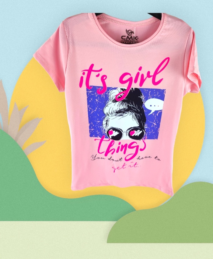 Kısa Kollu Kız Çocuk Bisiklet Yaka T-shirt | Pembe | 8 - 12 Yaş