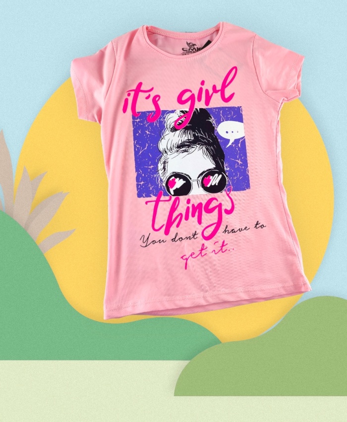 Kısa Kollu Kız Çocuk Bisiklet Yaka T-shirt | Pembe | 8 - 12 Yaş