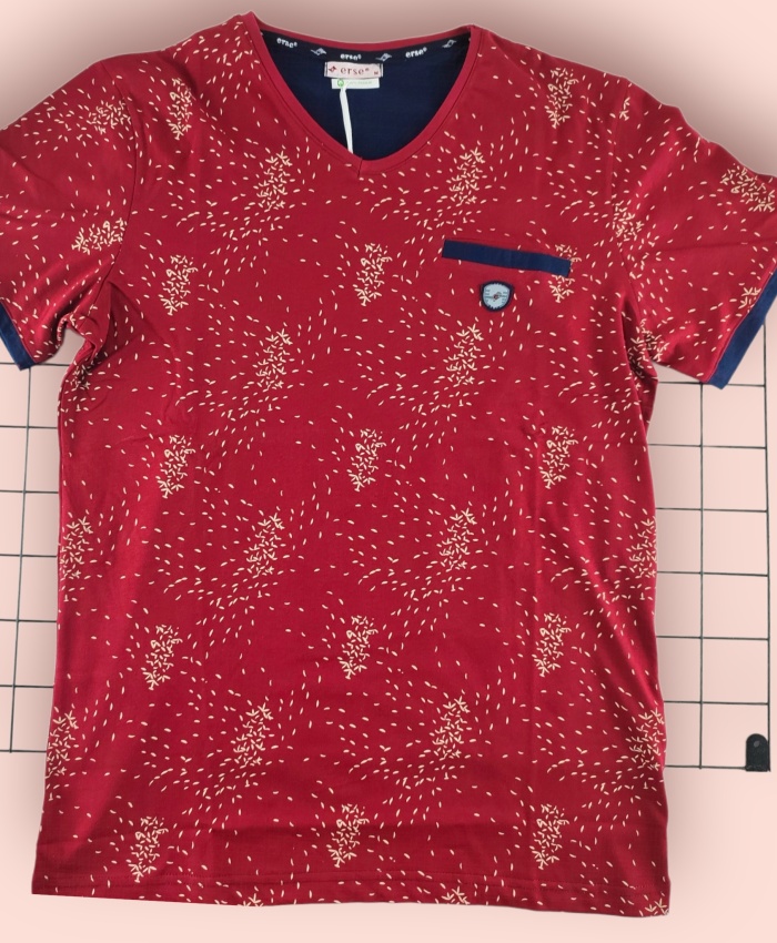 Erkek Kaprili Pijama Takımı | Tshirt & Kapri | Bordo & Lacivert