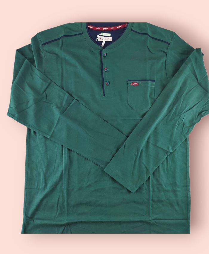 Erkek Düğmeli Pamuklu Uzun Kollu Pijama Takımı - Mavi 100% Pamuklu Uyku Seti