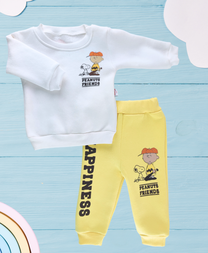 Erkek Bebek Kışlık Sarı Kumaş Alt Üst Takım - 9 - 12 - 18 Ay - Pamuklu, İkili Takım