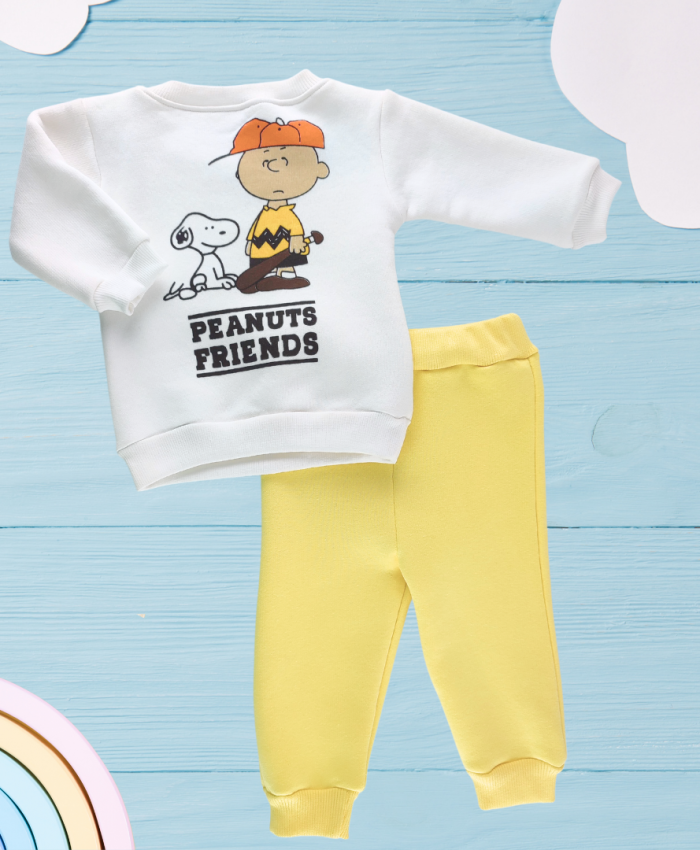 Erkek Bebek Kışlık Sarı Kumaş Alt Üst Takım - 9 - 12 - 18 Ay - Pamuklu, İkili Takım