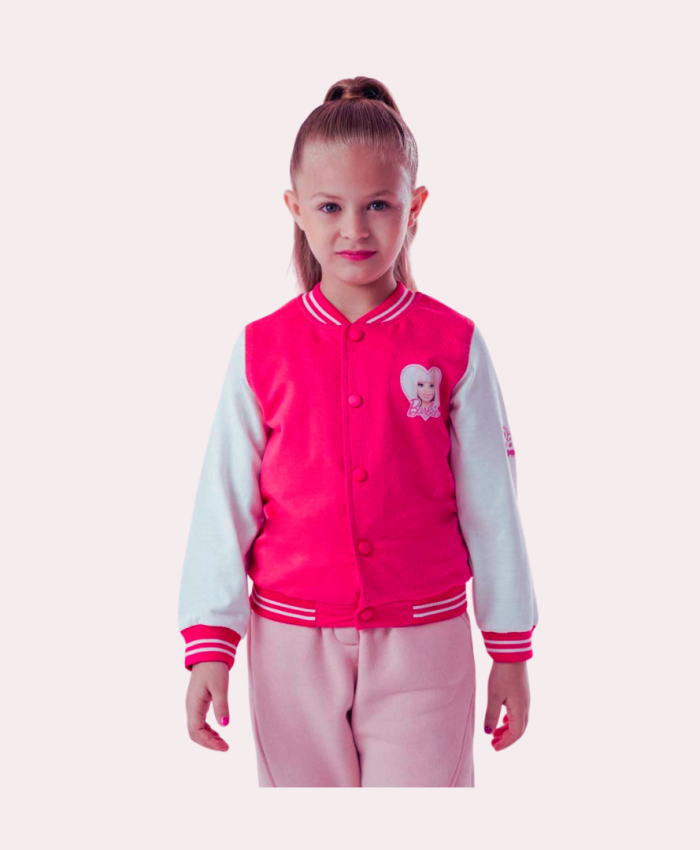 Kız Çocuk Kolej Ceket | Barbie Ceketi | Pembe & Beyaz | 5 - 8 Yaş