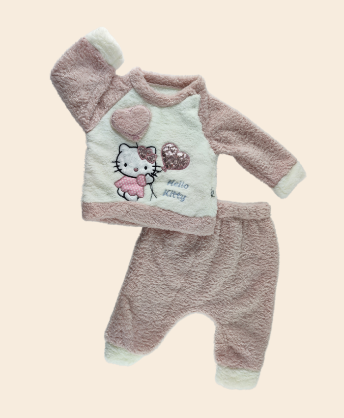 Hello Kitty Baskılı Kız Bebek Takım - Pudra Renkli - 6-9-12-18 Ay - Pamuk Sweatshirt ve Alt Pantolon