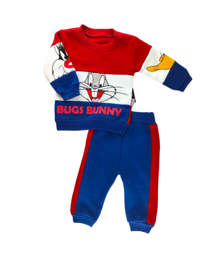 Bugs Bunny Baskılı Erkek Bebek Takım | Kırmızı Mavi Beyaz | Kış Mevsimine Uygun | 9 12 18 24 Ay