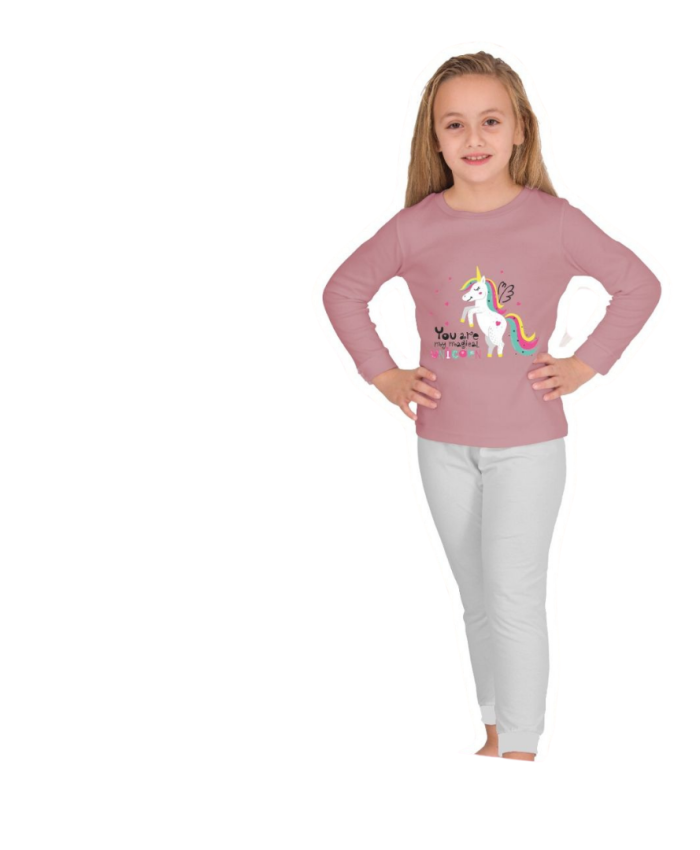 Unicorn Desenli Kız Çocuk Pijama Takımı | Pembe | 1 - 5 Yaş | Sweat Ve Alt