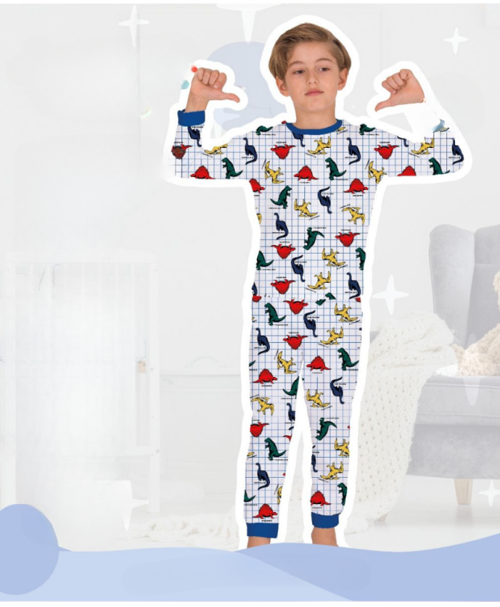 Dinozor Desenli Erkek Çocuk Pijama Takımı | Mavi | 5 - 9 Yaş