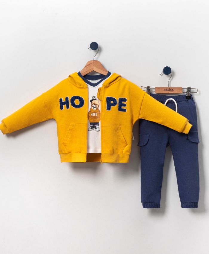 Erkek Çocuk 3lü Takımı | Ceket & Sweat & Alt | Sarı & Lacivert | 3 - 6 Yaş