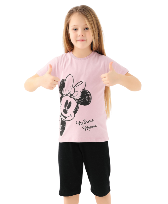 Minnie Mouse Baskılı Kız Çocuk Tshirt | Pembe Renk | 4 - 6 Yaş