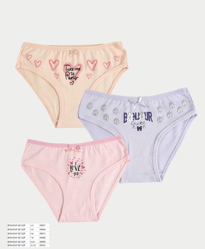 Kız Çocuk Slip Seti -  3lü Paket -  Baskılı 1-6 Yaş Slip