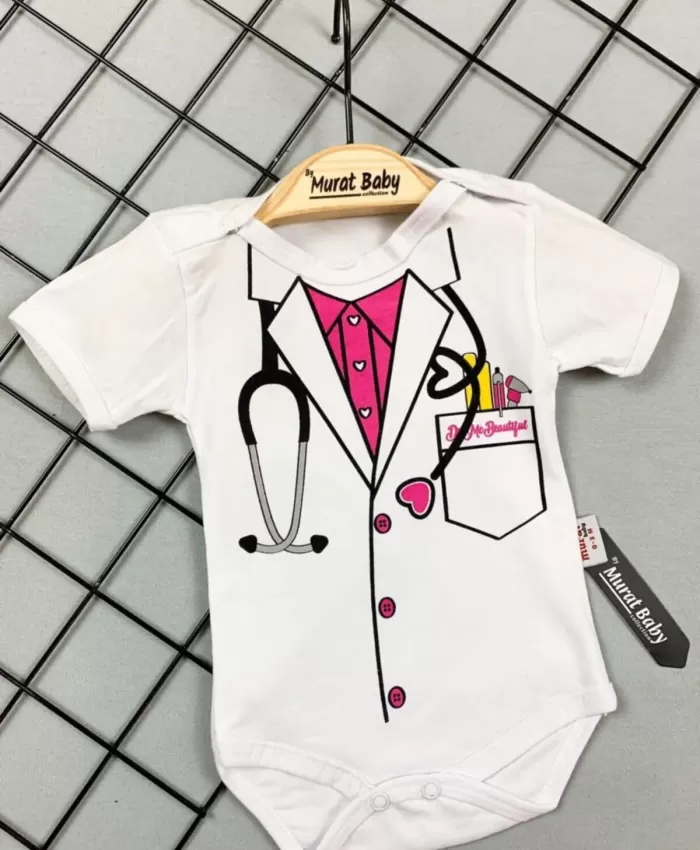Doktor Desenli Çıtçıtlı Zıbın - Yenidoğan Giysileri - Mavi Pamuklu Kumaş - 0-6 Ay